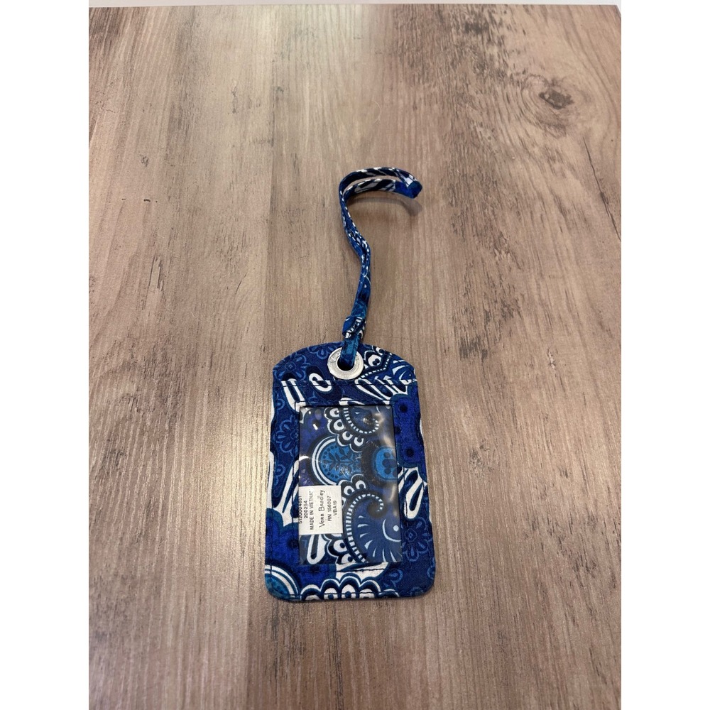 Vera Bradley Luggage Tag Unisex OS Blue Paisley Quilted Cotton ID Window VBA19